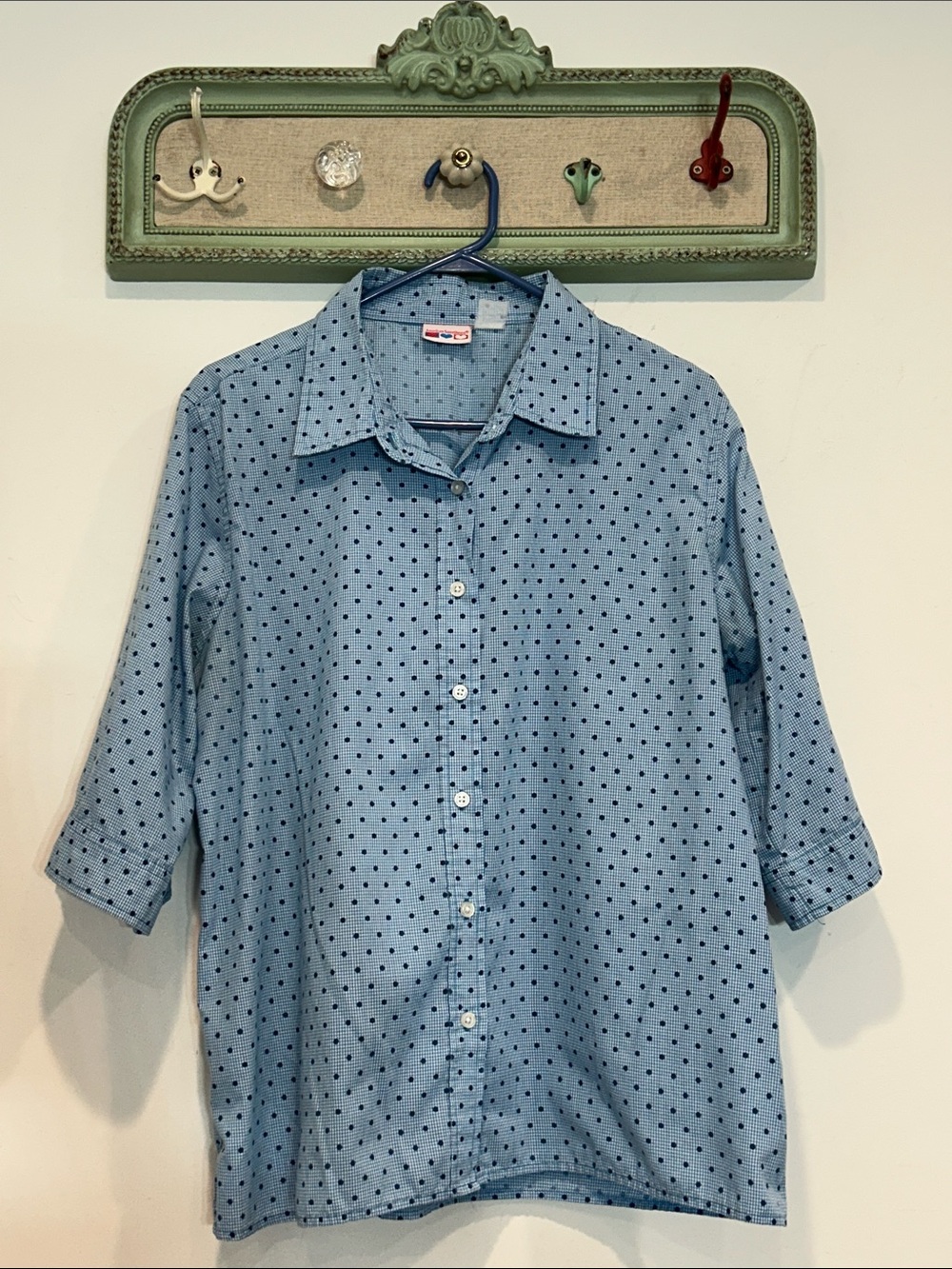 Vintage 90s American sweetheart Light Blue Polka Dot Button-Down Shirt  Large